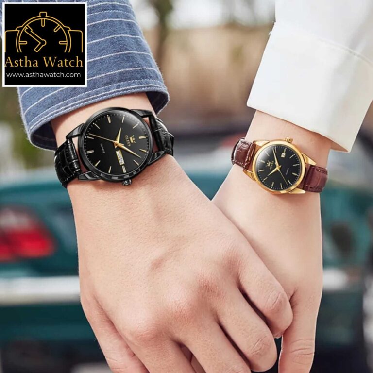 Olevs Quartz 6898 Model PU Leather Belt Couple Watch